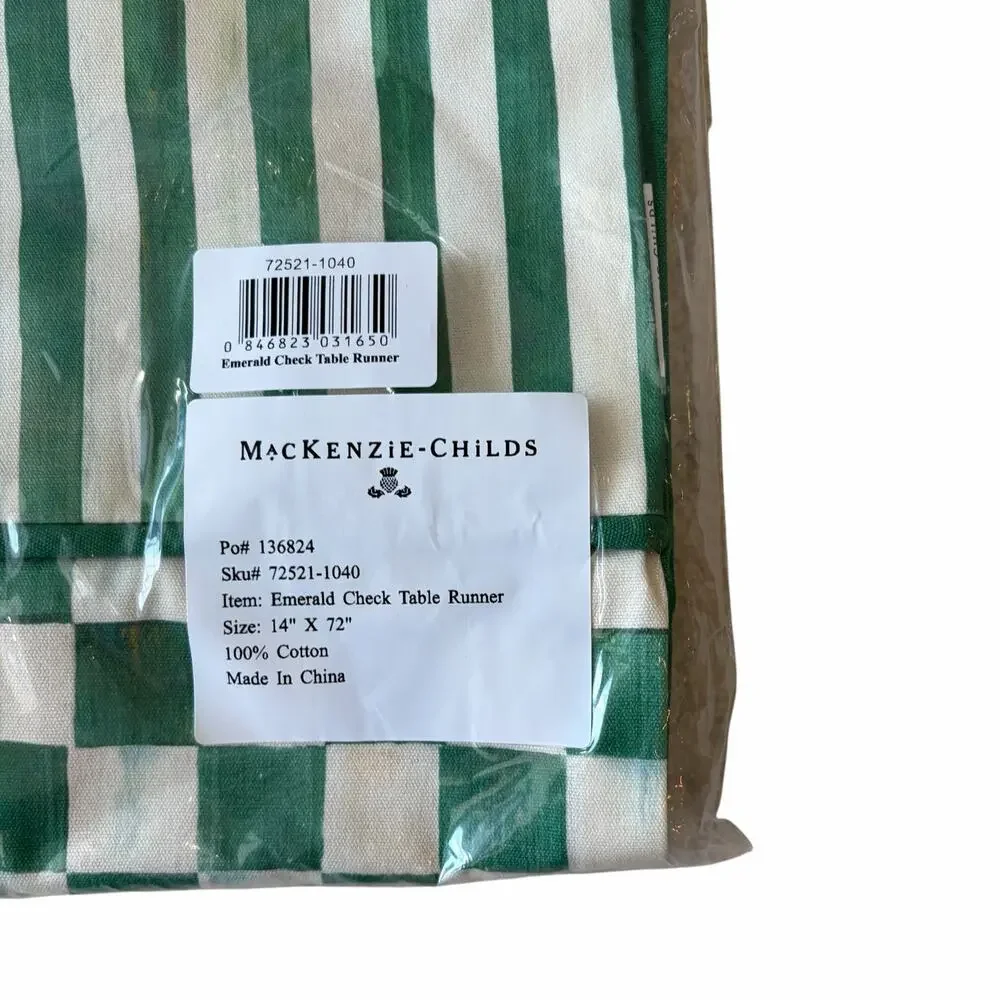 NEW MacKenzie-Childs Emerald Check Table Runner 14x72